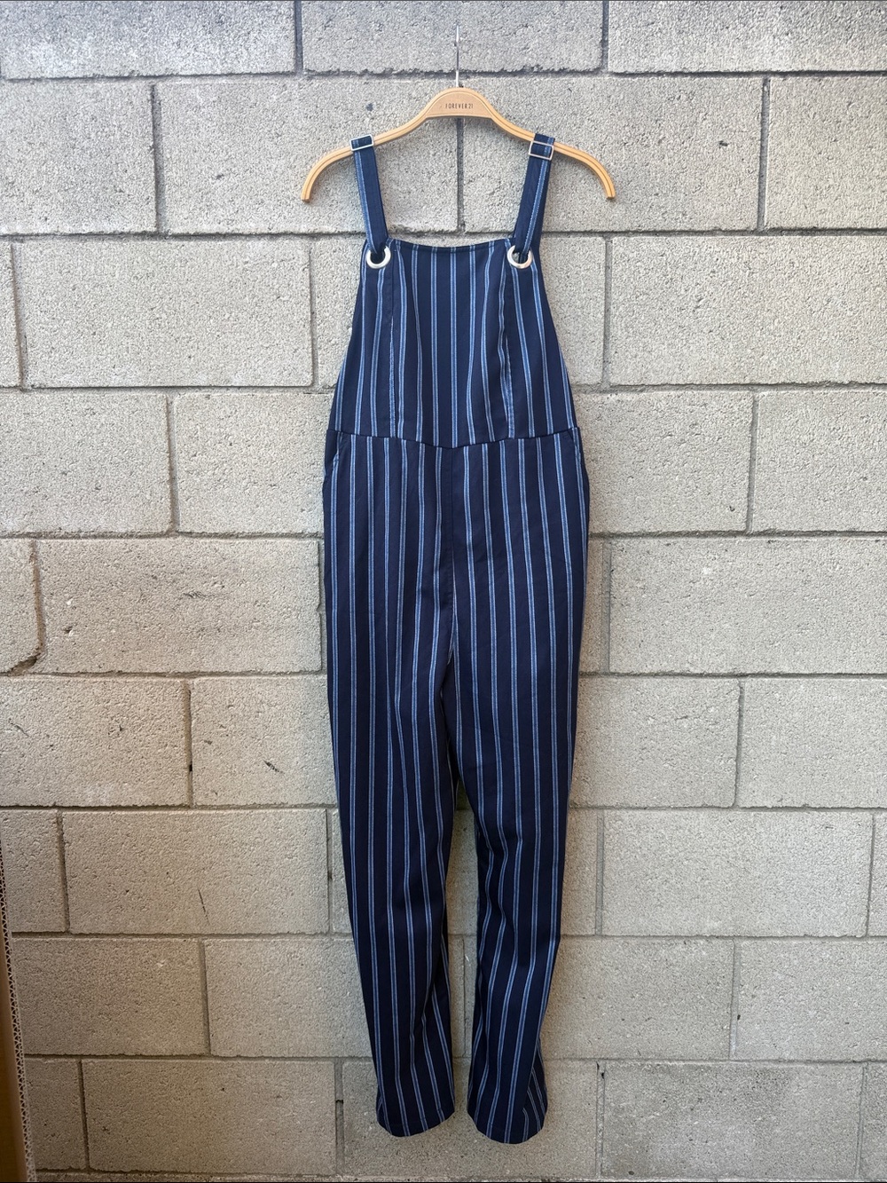 Vertical Striped Navy Blue Overalls